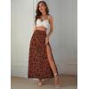 imageVerdusa Womens Sexy Boho Floral Split Thigh High Waist Swing Midi SkirtRust Brown