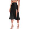 imageVerdusa Womens Sexy Boho Floral Split Thigh High Waist Swing Midi SkirtSatin Black