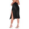 imageVerdusa Womens Sexy Boho Floral Split Thigh High Waist Swing Midi SkirtSatin Black