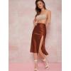 imageVerdusa Womens Sexy Boho Floral Split Thigh High Waist Swing Midi SkirtSatin Rust Brown