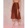 imageVerdusa Womens Sexy Boho Floral Split Thigh High Waist Swing Midi SkirtSatin Rust Brown