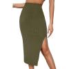 imageVerdusa Womens High Waist Slit Hem Rib Knit Midi Bodycon SkirtArmy Brown