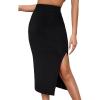 imageVerdusa Womens High Waist Slit Hem Rib Knit Midi Bodycon SkirtBlack Solid