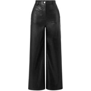 imageVerdusa Womens High Waist Leather Leggings Pocket Straight Wide Leg PU PantsDark Black