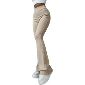 imageVerdusa Womens High Waist Ribbed Wide Leg Pant Bell Bottom Flare PantsApricot