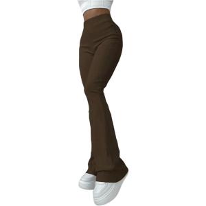imageVerdusa Womens High Waist Ribbed Wide Leg Pant Bell Bottom Flare PantsCoffee Brown