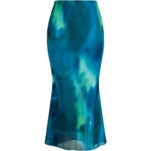imageVerdusa Womens Midi Skirt Mesh Tie Dye High Waisted Bodycon Fishtail SkirtBlue