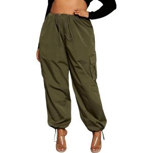 imageVerdusa Womens Plus Size Drawstring Elastic Waist Loose Cargo Pant Long TrousersArmy Green