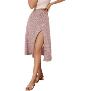 imageVerdusa Womens Sexy Boho Floral Split Thigh High Waist Swing Midi SkirtDusty Pink Floral