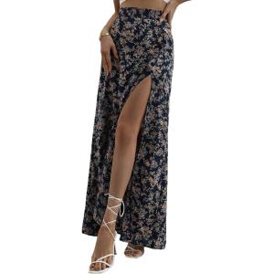 imageVerdusa Womens Sexy Boho Floral Split Thigh High Waist Swing Midi SkirtMulticolor Flower