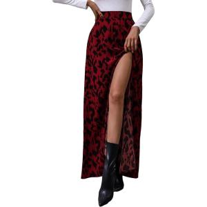 imageVerdusa Womens Sexy Boho Floral Split Thigh High Waist Swing Midi SkirtRed Multi