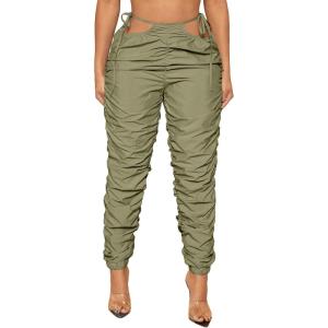imageVerdusa Womens Tie Side High Waist Cargo Pants Cropped Sweatpants Jogger with PocketArmy Green