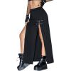 imageVerdusa Womens Buckle Split Thigh High Waist Clubwear Punk Loose Maxi SkirtBlack
