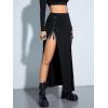 imageVerdusa Womens Buckle Split Thigh High Waist Clubwear Punk Loose Maxi SkirtBlack Tie