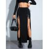 imageVerdusa Womens Buckle Split Thigh High Waist Clubwear Punk Loose Maxi SkirtBlack Tie