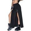 imageVerdusa Womens Buckle Split Thigh High Waist Clubwear Punk Loose Maxi SkirtBlack Tie