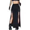 imageVerdusa Womens Buckle Split Thigh High Waist Clubwear Punk Loose Maxi SkirtBlack Tie