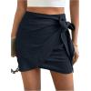 imageVerdusa Womens Casual Knot Side Split Wrap High Waist Bodycon Mini SkirtDark Blue