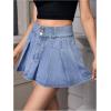 imageVerdusa Womens Denim Skirt Button Up High Waist A Line Mini Pleated Jean SkirtLight Wash