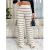 imageVerdusa Womens Elastic High Waist Stripe Print Knitted Lounge Sweater PantsBeige
