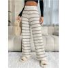 imageVerdusa Womens Elastic High Waist Stripe Print Knitted Lounge Sweater PantsBeige