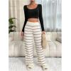 imageVerdusa Womens Elastic High Waist Stripe Print Knitted Lounge Sweater PantsBeige