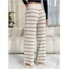 imageVerdusa Womens Elastic High Waist Stripe Print Knitted Lounge Sweater PantsBeige