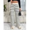 imageVerdusa Womens Elastic High Waist Stripe Print Knitted Lounge Sweater PantsBlack and White