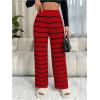 imageVerdusa Womens Elastic High Waist Stripe Print Knitted Lounge Sweater PantsRed and Black