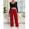 imageVerdusa Womens Elastic High Waist Stripe Print Knitted Lounge Sweater PantsRed and Black