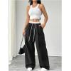imageVerdusa Womens Pleated Straight Leg Pants Colorblock Drawstring Waist TrousersBlack and White