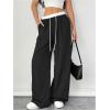 imageVerdusa Womens Pleated Straight Leg Pants Colorblock Drawstring Waist TrousersBlack and White