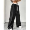 imageVerdusa Womens Pleated Straight Leg Pants Colorblock Drawstring Waist TrousersBlack and White