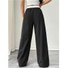 imageVerdusa Womens Pleated Straight Leg Pants Colorblock Drawstring Waist TrousersBlack and White