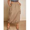 imageVerdusa Womens Plus Size Drawstring Waist Pocket Side Long Cargo SkirtCamel