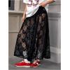 imageVerdusa Womens See Through Lace Skirts Elastic High Waist Sheer A Line Long SkirtBlack