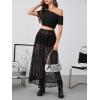 imageVerdusa Womens See Through Lace Skirts Elastic High Waist Sheer A Line Long SkirtDark Black