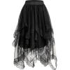 imageVerdusa Womens Y2k Goth Contrast Mesh Asymmetrical Hem Midi SkirtLace Black