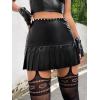 imageVerdusa Womens Zip Up Buckle Studded High Waist PU Leather Pleated Skirt