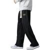 imageVerdusa Mens Casual Straight Leg Pants Drawstring Waist Loose Trousers with PocketsBlack