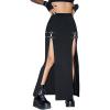 imageVerdusa Womens Buckle Split Thigh High Waist Clubwear Punk Loose Maxi SkirtBlack
