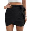 imageVerdusa Womens Casual Knot Side Split Wrap High Waist Bodycon Mini SkirtBlack