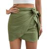 imageVerdusa Womens Casual Knot Side Split Wrap High Waist Bodycon Mini SkirtGreen
