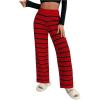 imageVerdusa Womens Elastic High Waist Stripe Print Knitted Lounge Sweater PantsRed and Black