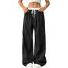 imageVerdusa Womens Pleated Straight Leg Pants Colorblock Drawstring Waist TrousersBlack and White