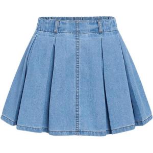 imageVerdusa Girls Pleated Denim Skirt Elastic Waist A Line Flared Mini SkirtLight Wash