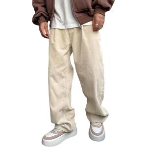 imageVerdusa Mens Casual Drawstring Elastic Waist Wide Leg Pants Long Trousers with PocketsApricot