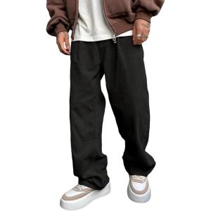 imageVerdusa Mens Casual Drawstring Elastic Waist Wide Leg Pants Long Trousers with PocketsBlack
