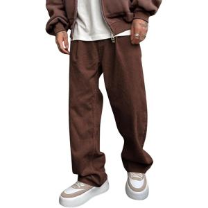 imageVerdusa Mens Casual Drawstring Elastic Waist Wide Leg Pants Long Trousers with PocketsBrown