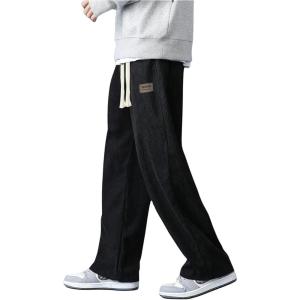 imageVerdusa Mens Casual Straight Leg Pants Drawstring Waist Loose Trousers with PocketsBlack